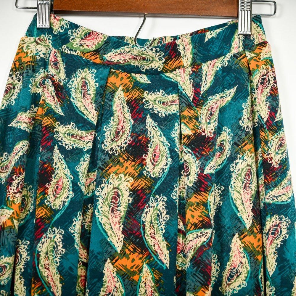 LuLaRoe Colorful Pleated Paisley Midi Skirt Flowy Pockets Extra Small